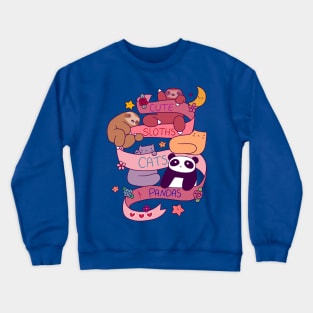 Cute Sloths Cats and Pandas Crewneck Sweatshirt